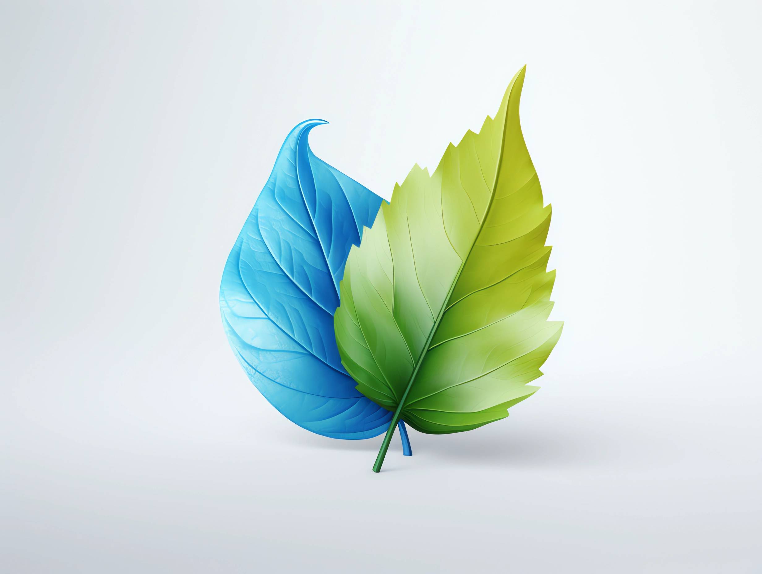 Eines grünes Blatt über einem blauen Blatt.