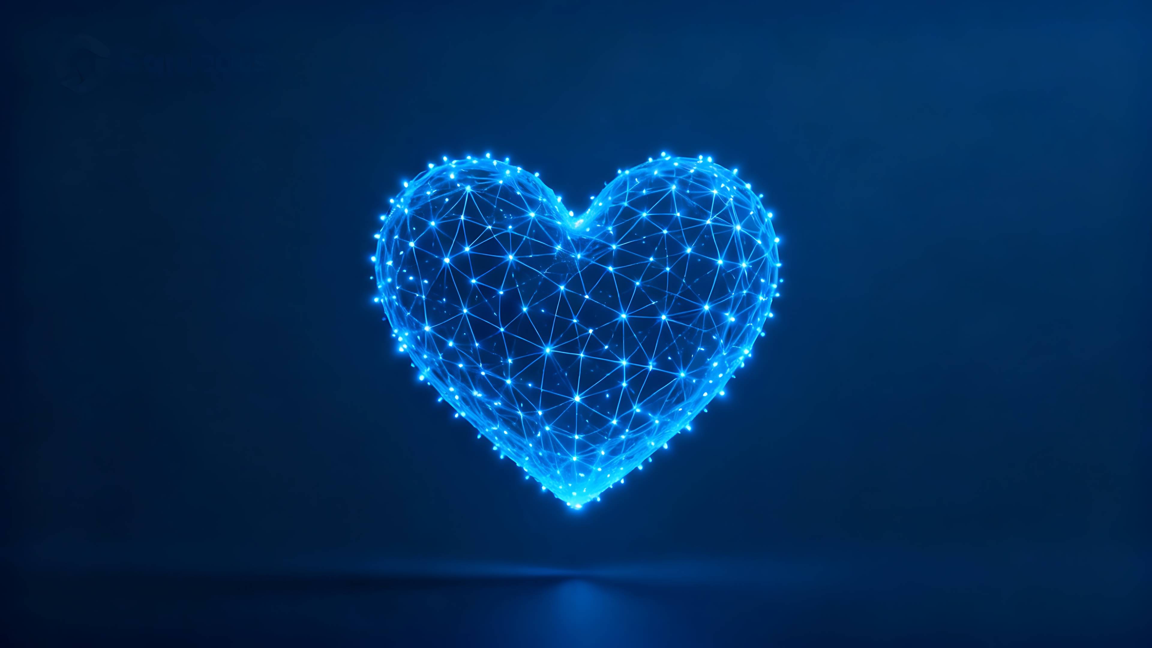 Blaues Herz auf dunkelblauem Hintergrund. Herz besteht aus Netzwerk-artigen Punkten und Linien.